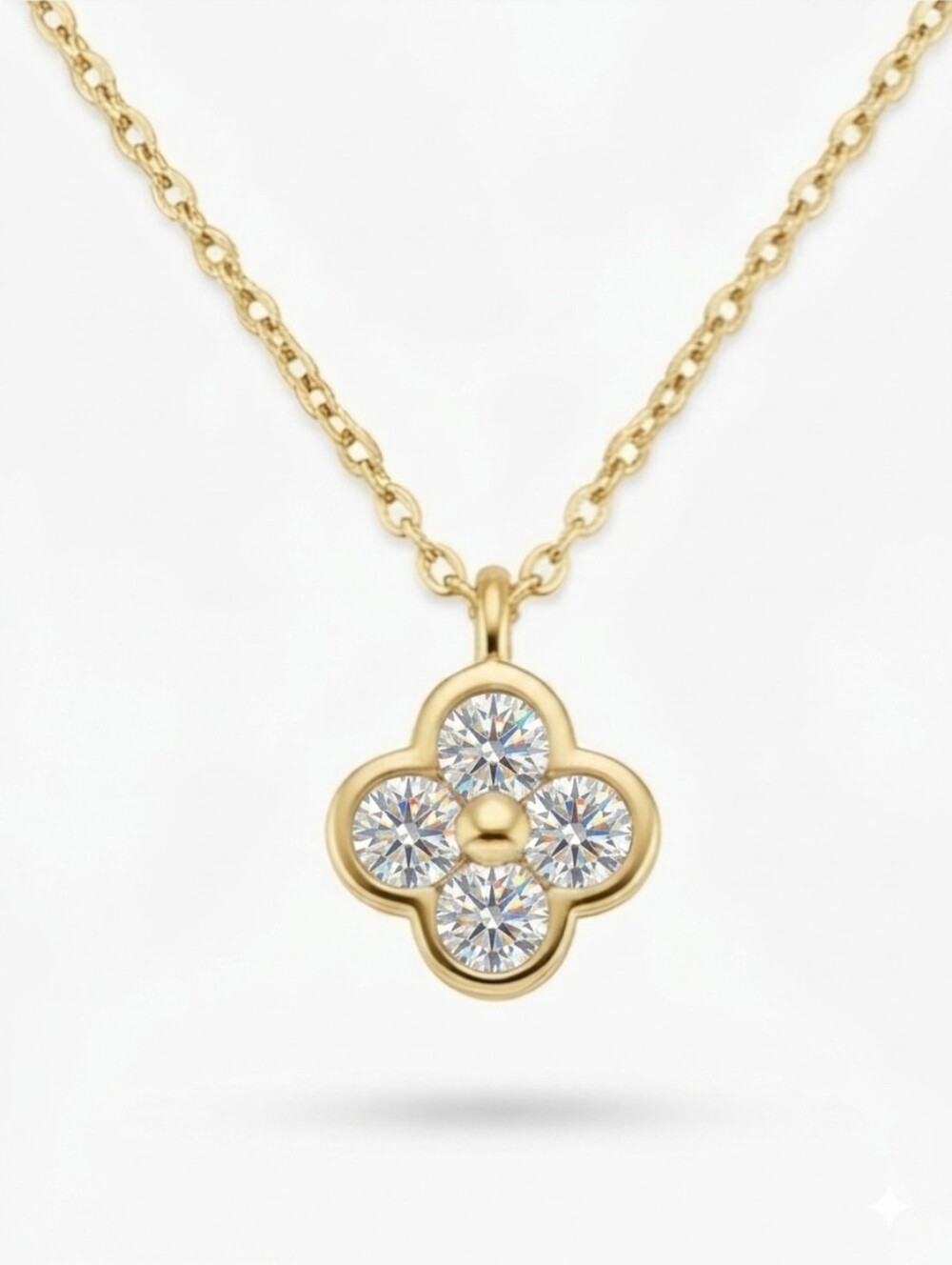 Moissanite Gold Clover Pendant Necklace - Picture 3 of 8